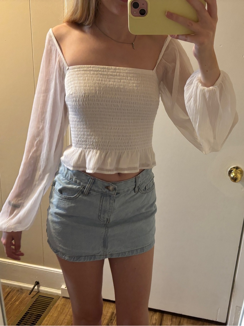 Hollister White Smocked Square-Neck Peplum Crop Top